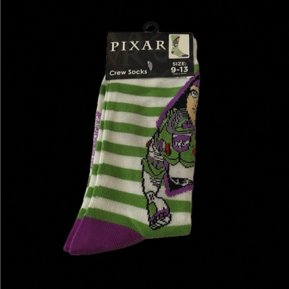 Disney Pixar Buzz Lightyear Green and Purple Crew Socks